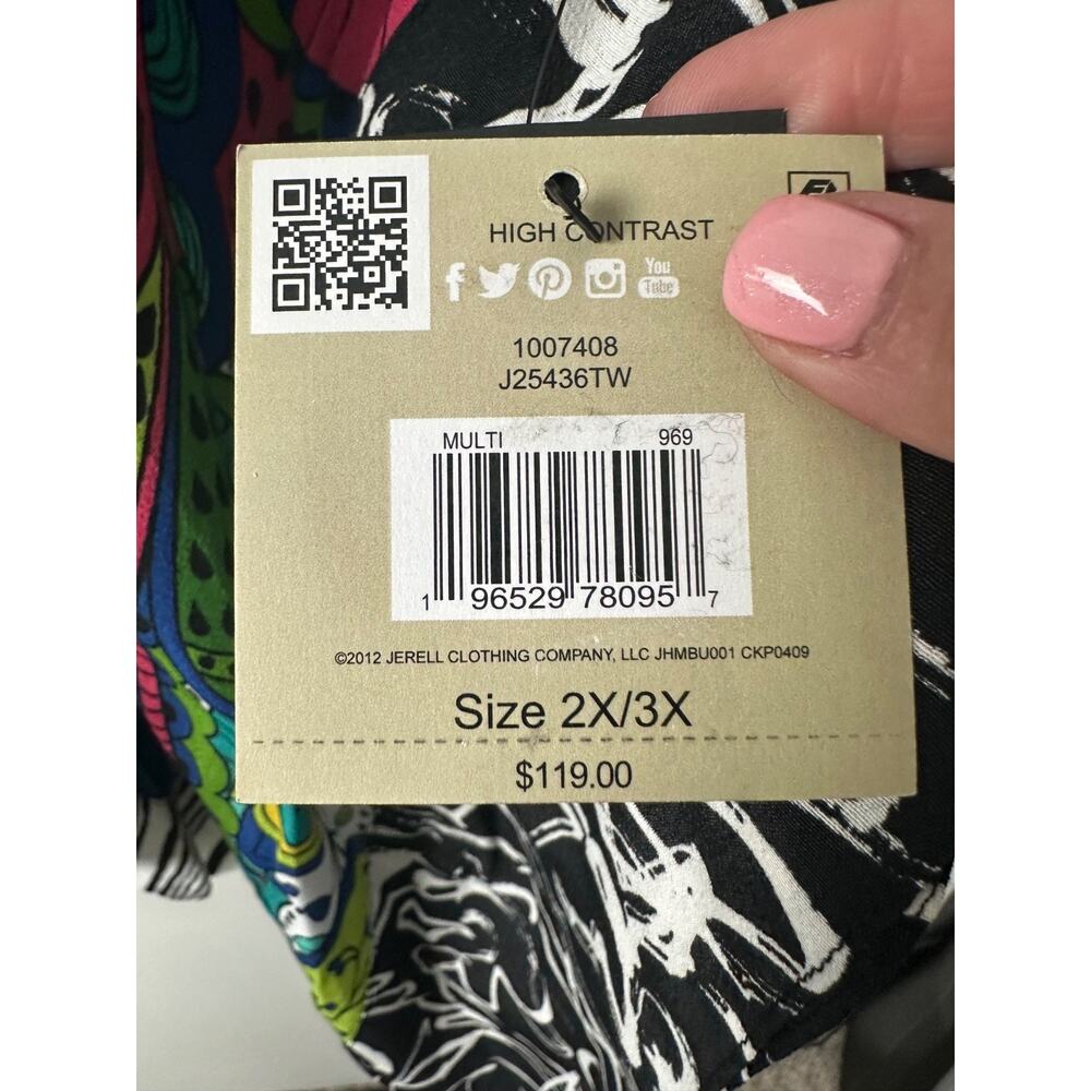 NWT John Mark 2X/3X Plus Loose Button-Up Patch Print Tunic Oversized Boho D15 - Picture 3 of 8